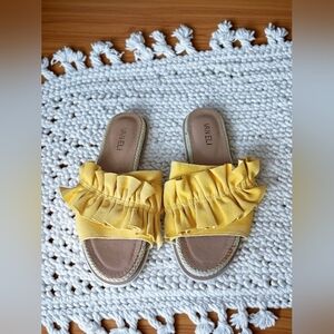 Vaneli Mustard Ruffle Slide Sandals